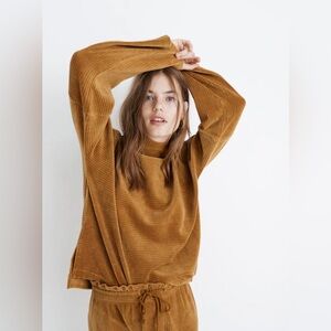 Texture & Thread Velour Corduroy Mockneck Top Antique Gold